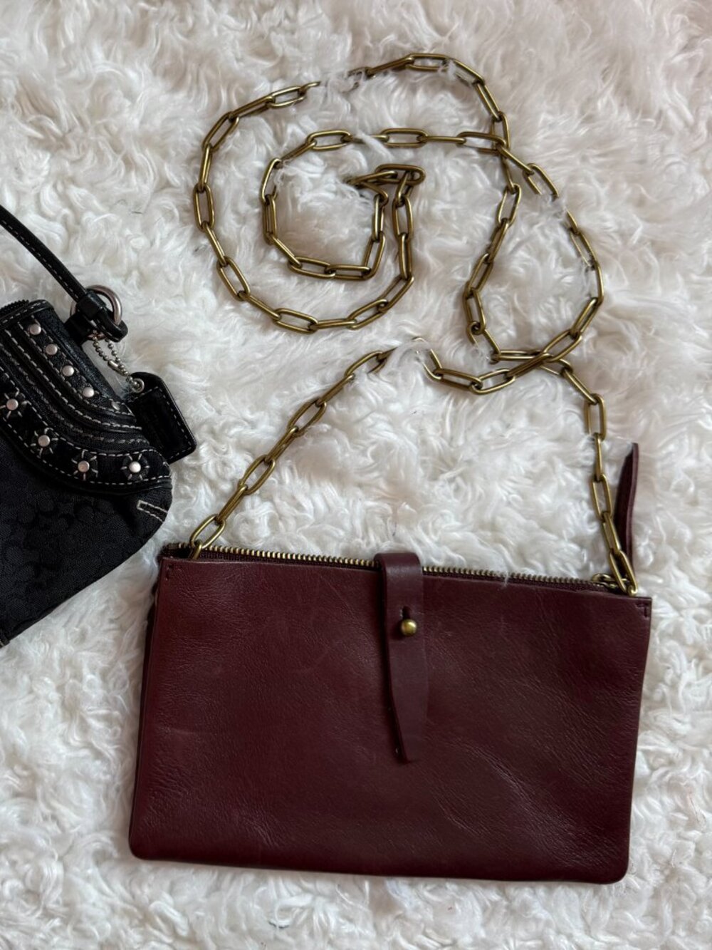 Madewell The Transport Accordian Dark Cabernet Leather Chain Strap Purse